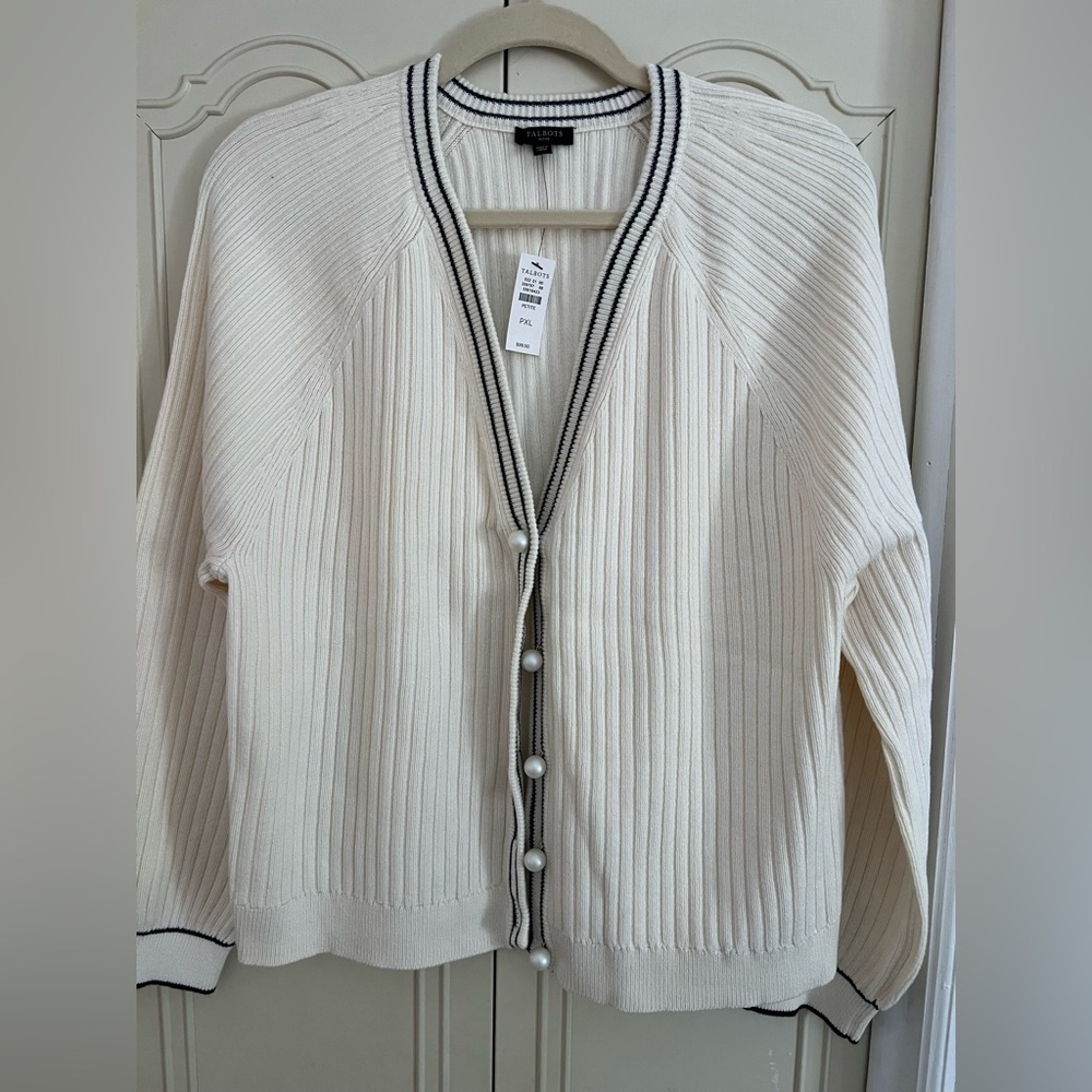 Talbots Cardigan with Deep Navy Trim